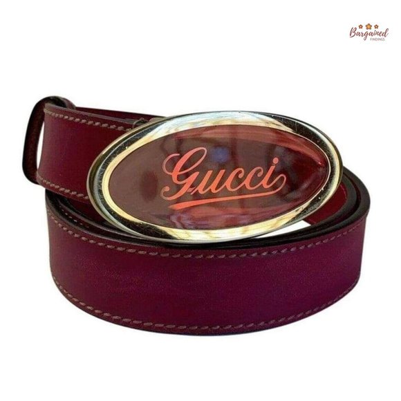 Authentic GUCCI Fuchsia Pink Leather Script Buckle Women's Belt 85/34 170884 - Picture 1 of 12
